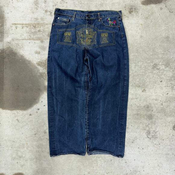 Vintage Y2K red monkey company 00s embroidered baggy pants - Picture 1 of 6